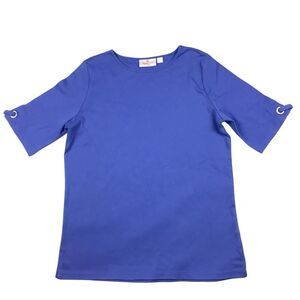 Quacker Factory Purplish Blue Jewel Ring Short Sleeve Top Tee Shirt Women S